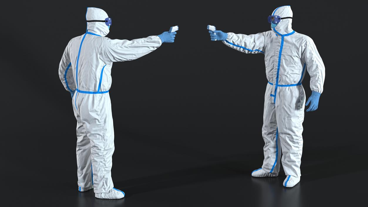 3D model Man Disposable Medical Protective Suit with Thermometer