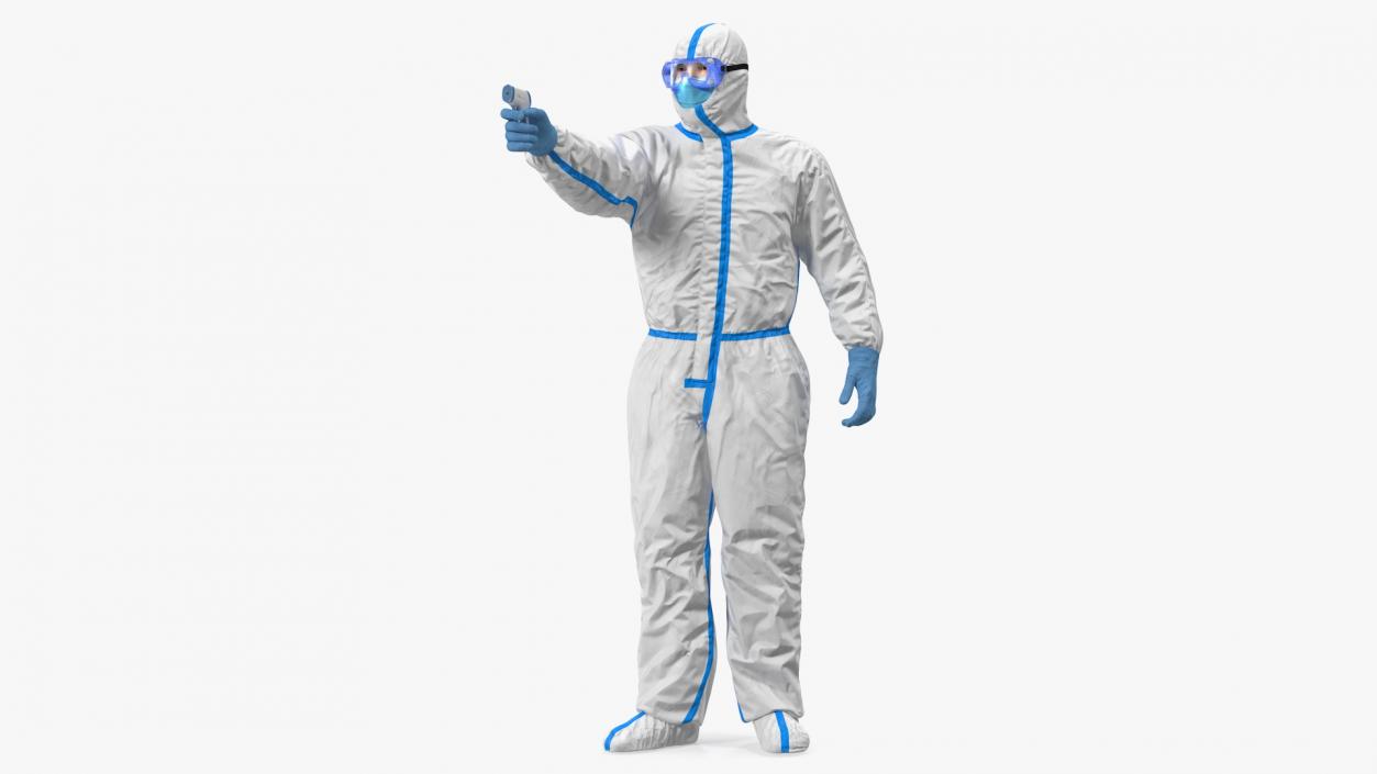 3D model Man Disposable Medical Protective Suit with Thermometer