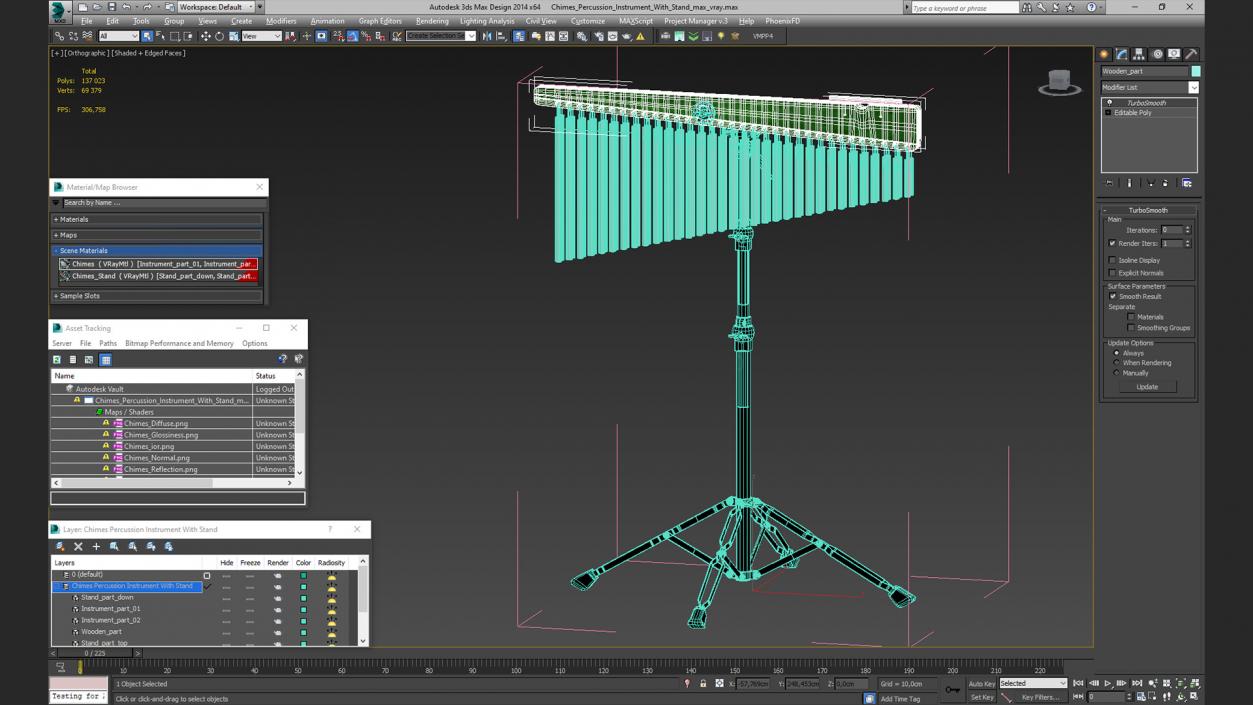 Chimes Percussion Instrument With Stand 3D model