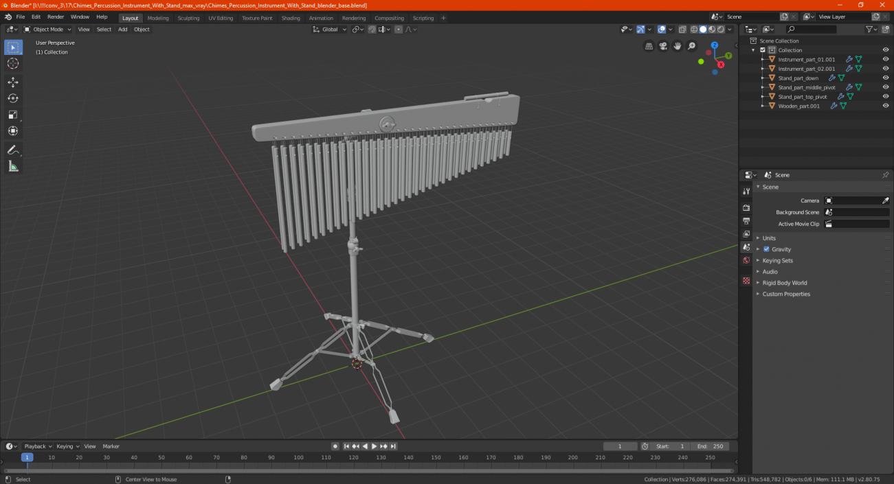 Chimes Percussion Instrument With Stand 3D model