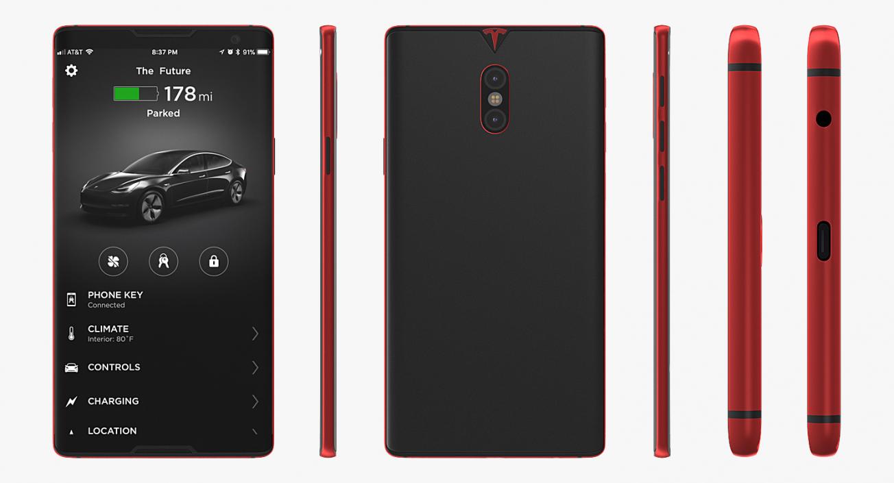 3D Tesla Phone Concept Red model