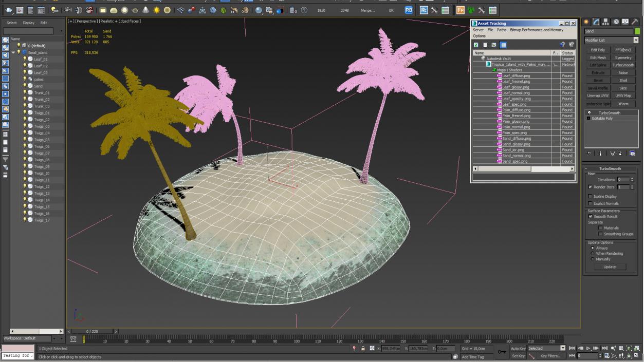 3D Tropical Island with Palms