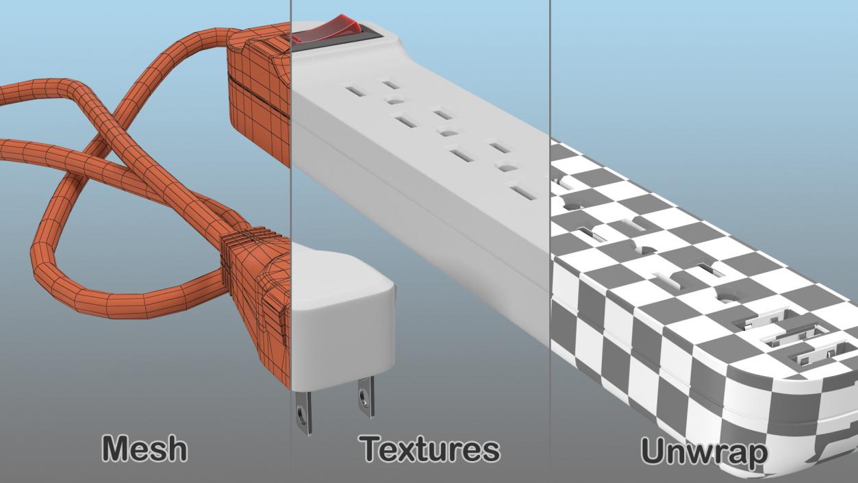 3D Power Strip US Plug 6 US Sockets USB