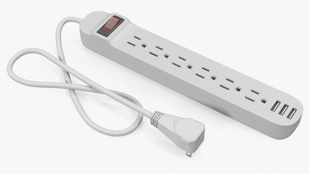 3D Power Strip US Plug 6 US Sockets USB