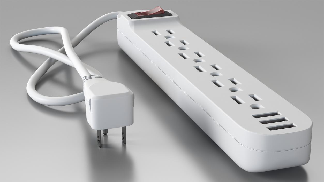 3D Power Strip US Plug 6 US Sockets USB