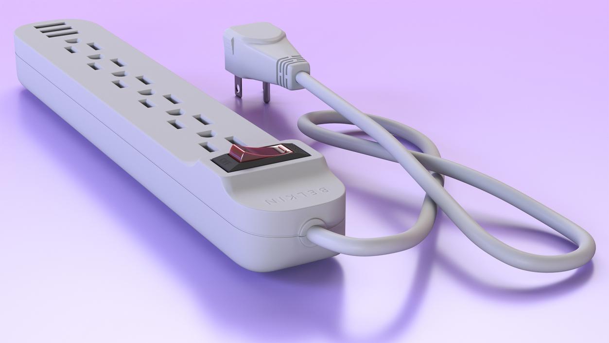 3D Power Strip US Plug 6 US Sockets USB