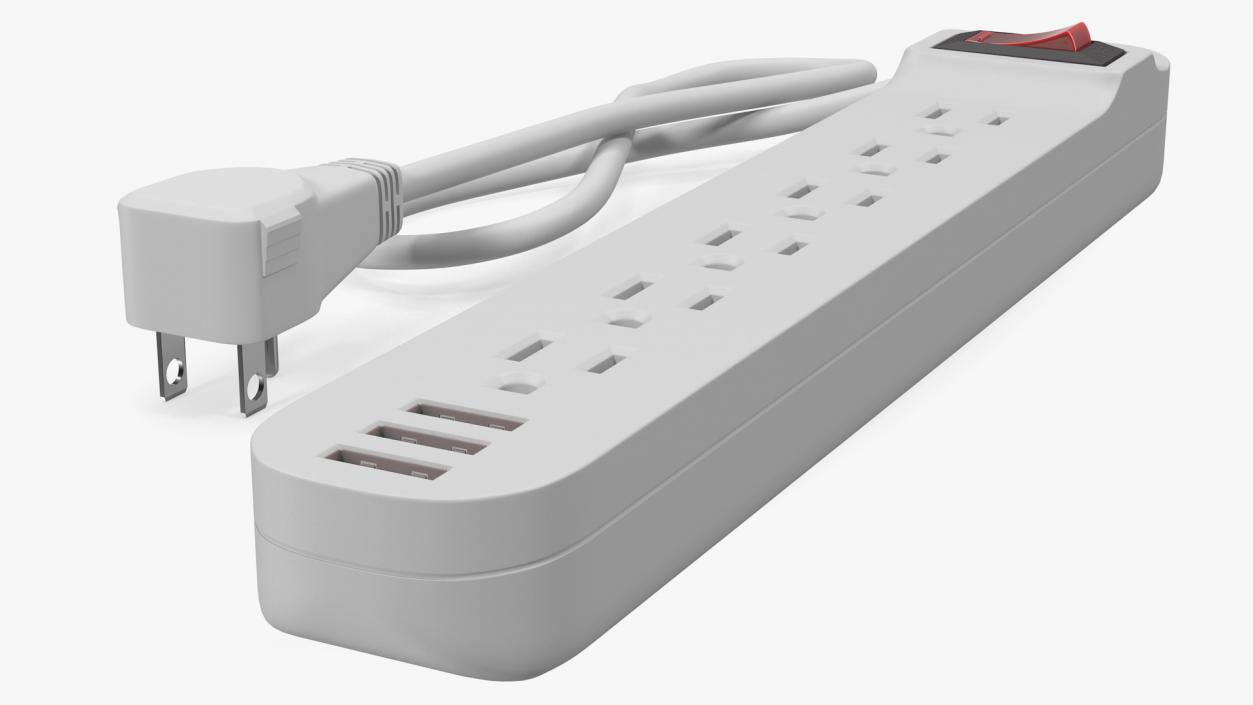 3D Power Strip US Plug 6 US Sockets USB