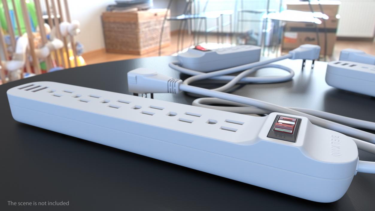 3D Power Strip US Plug 6 US Sockets USB