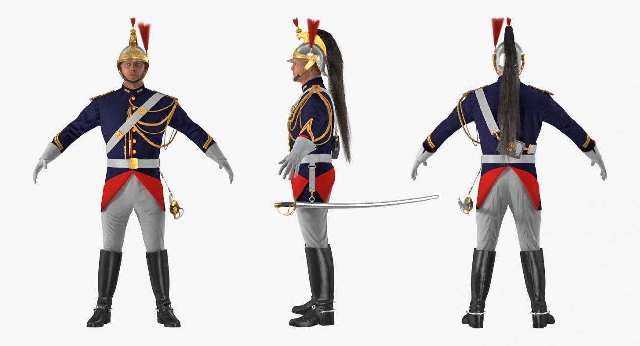 3D French Republican Guard in Traditional Uniform Rigged model