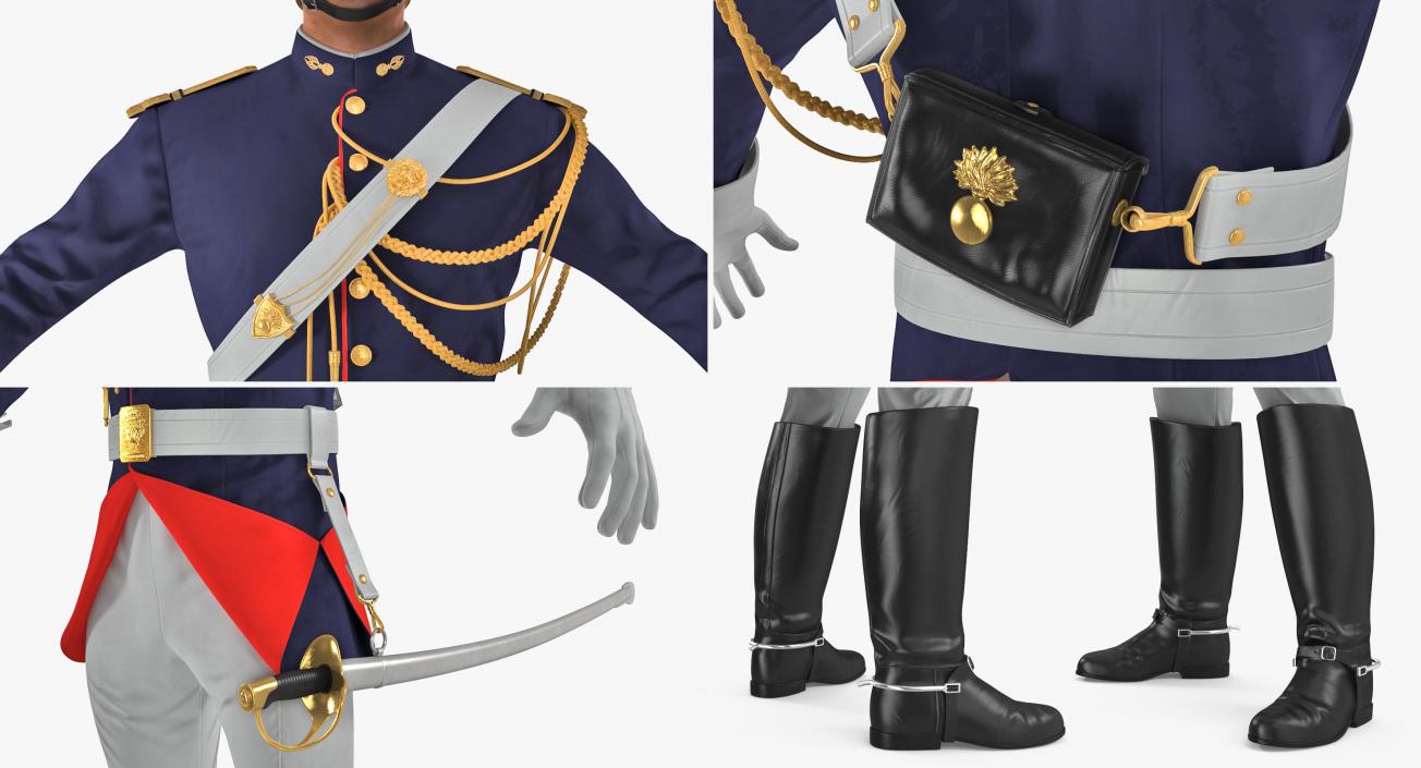 3D French Republican Guard in Traditional Uniform Rigged model