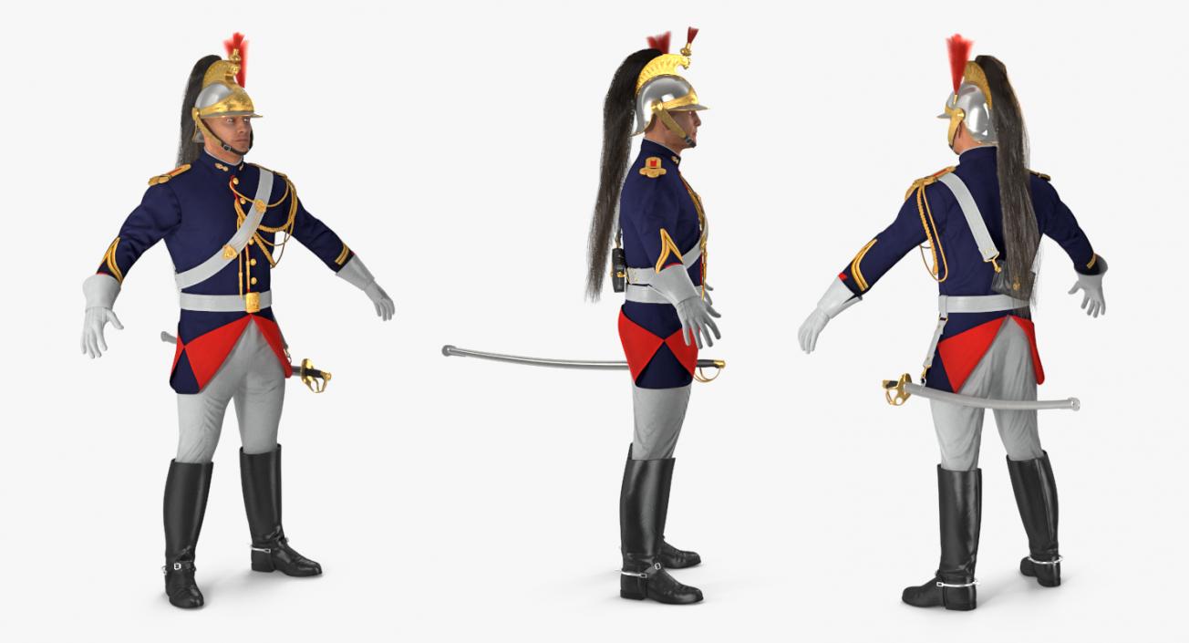 3D French Republican Guard in Traditional Uniform Rigged model