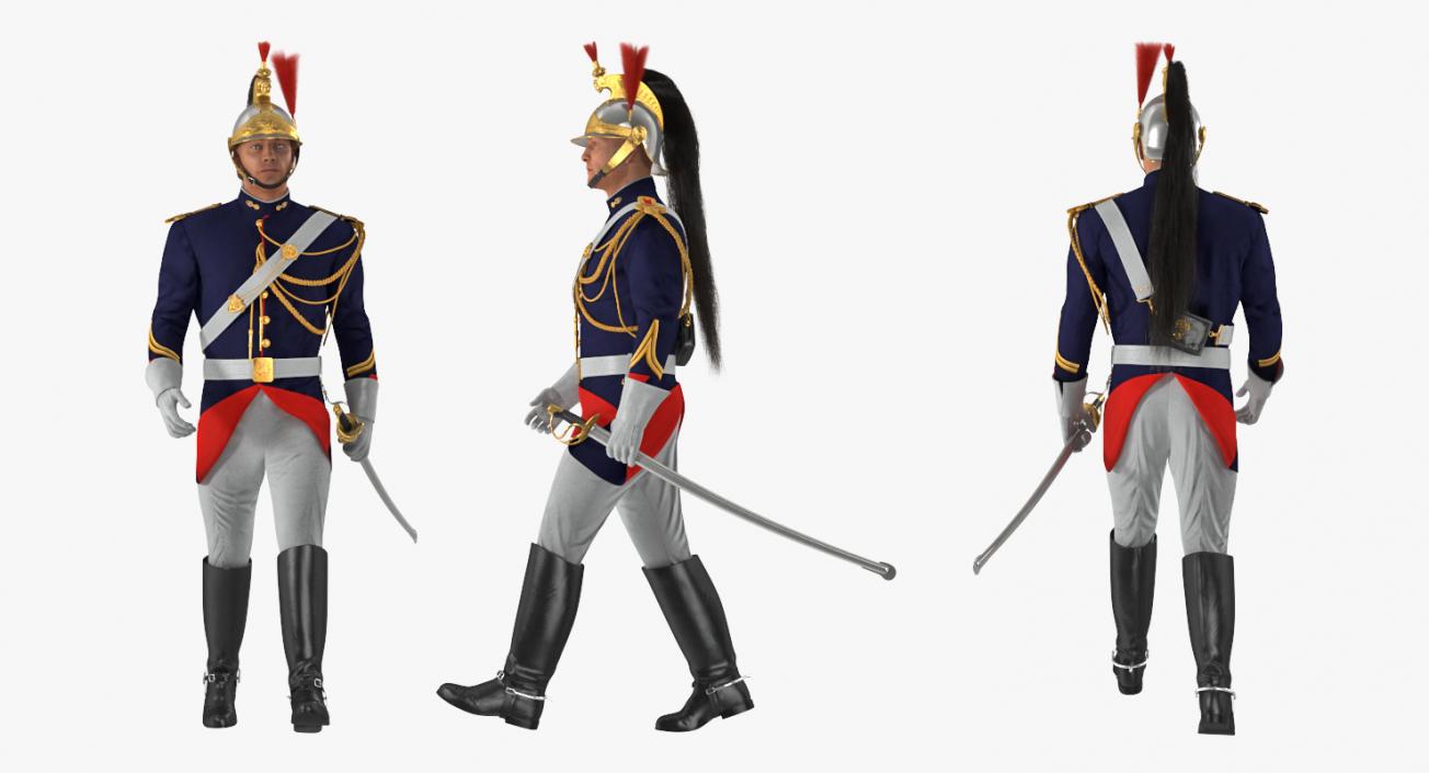 3D French Republican Guard in Traditional Uniform Rigged model