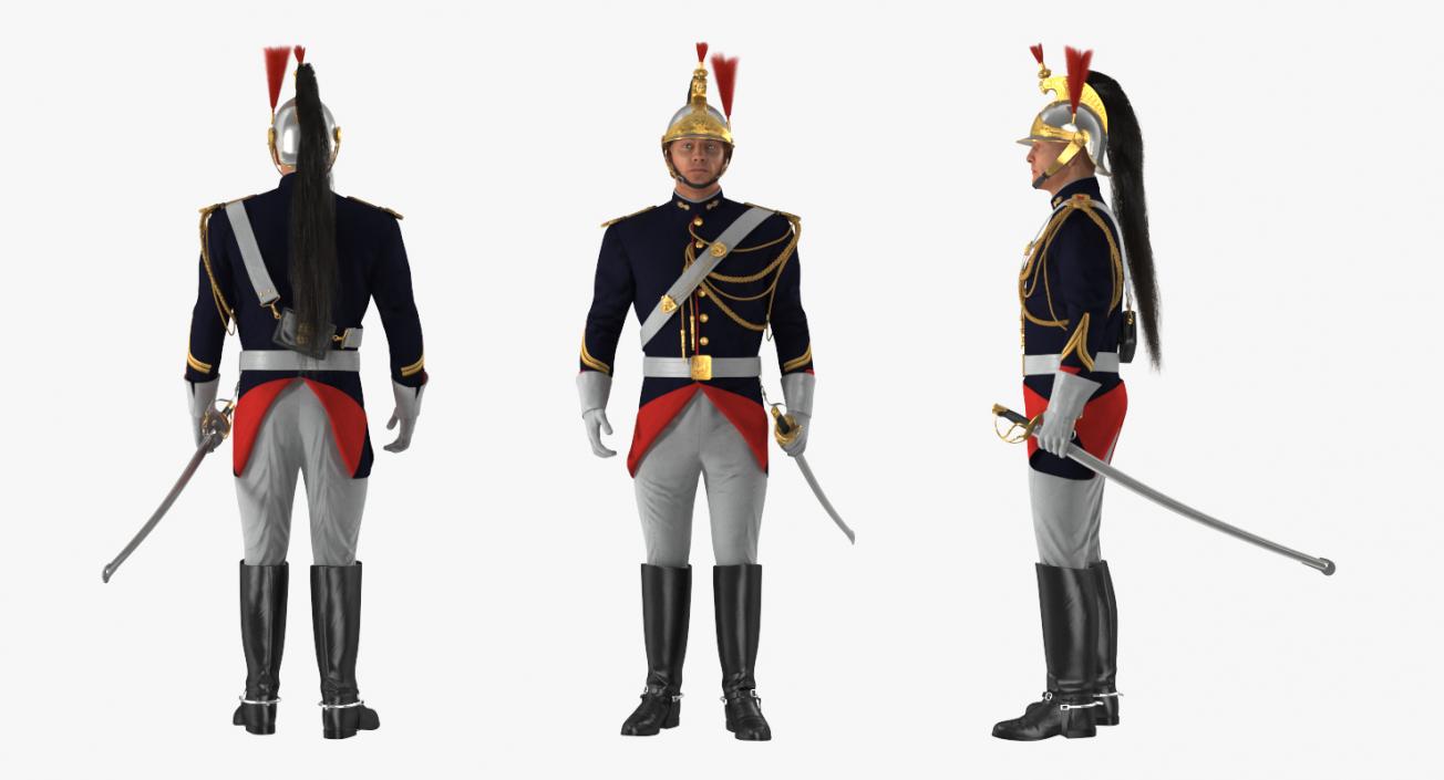 3D French Republican Guard in Traditional Uniform Rigged model