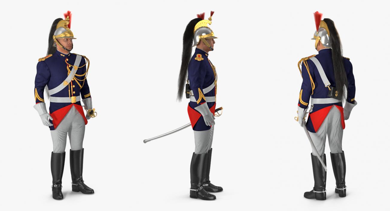 3D French Republican Guard in Traditional Uniform Rigged model