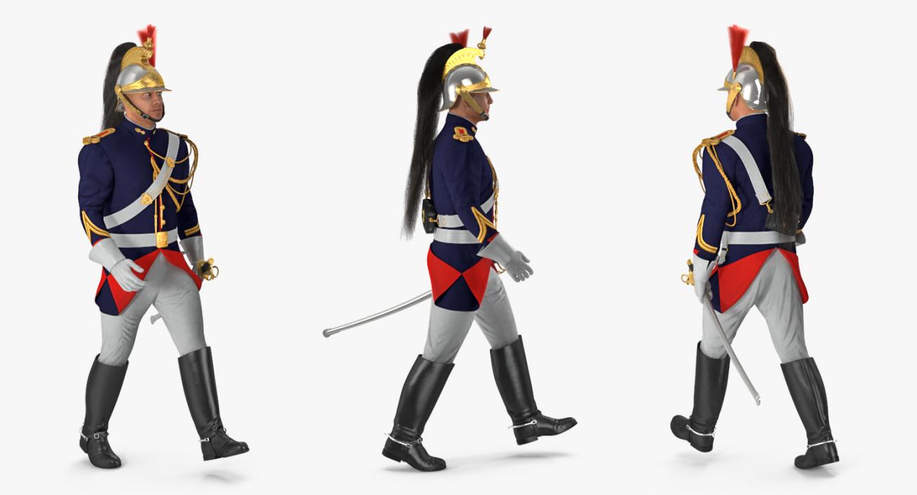 3D French Republican Guard in Traditional Uniform Rigged model