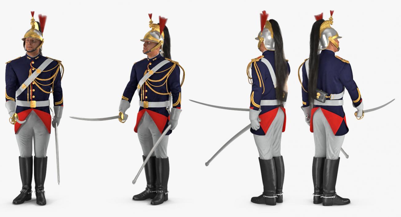 3D French Republican Guard in Traditional Uniform Rigged model