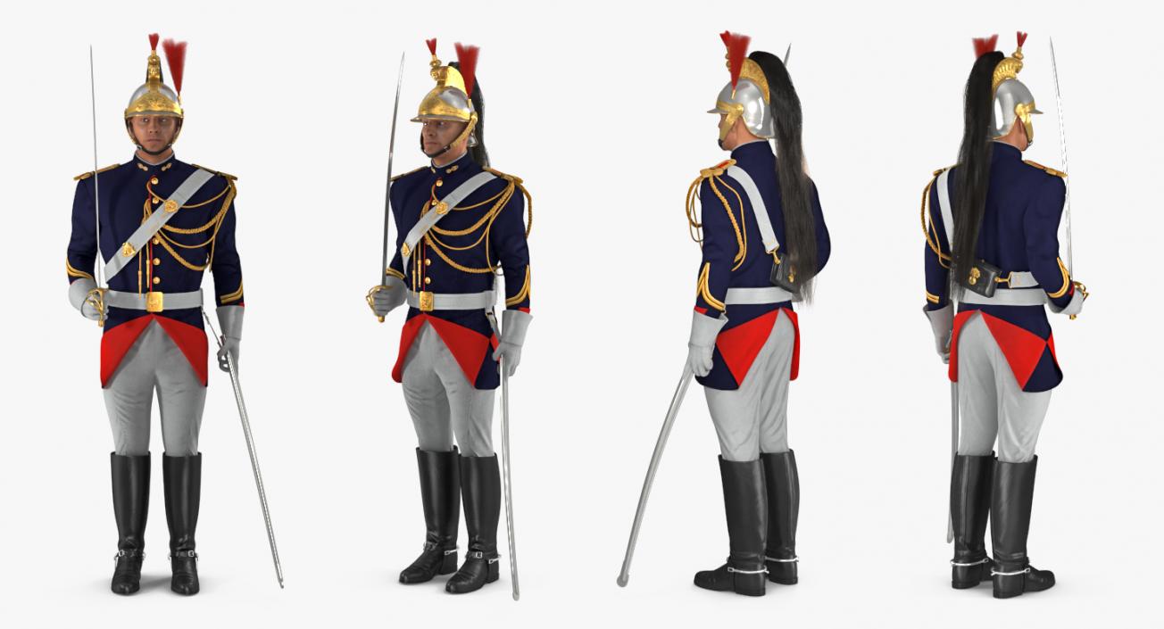 3D French Republican Guard in Traditional Uniform Rigged model