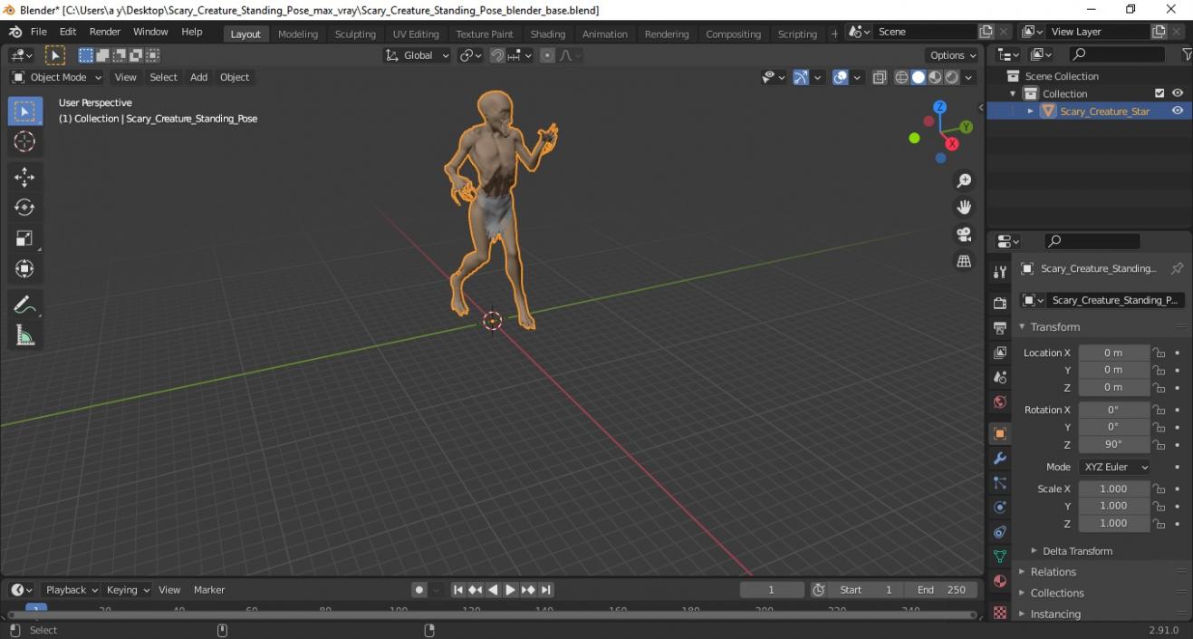 3D Scary Creature Standing Pose model