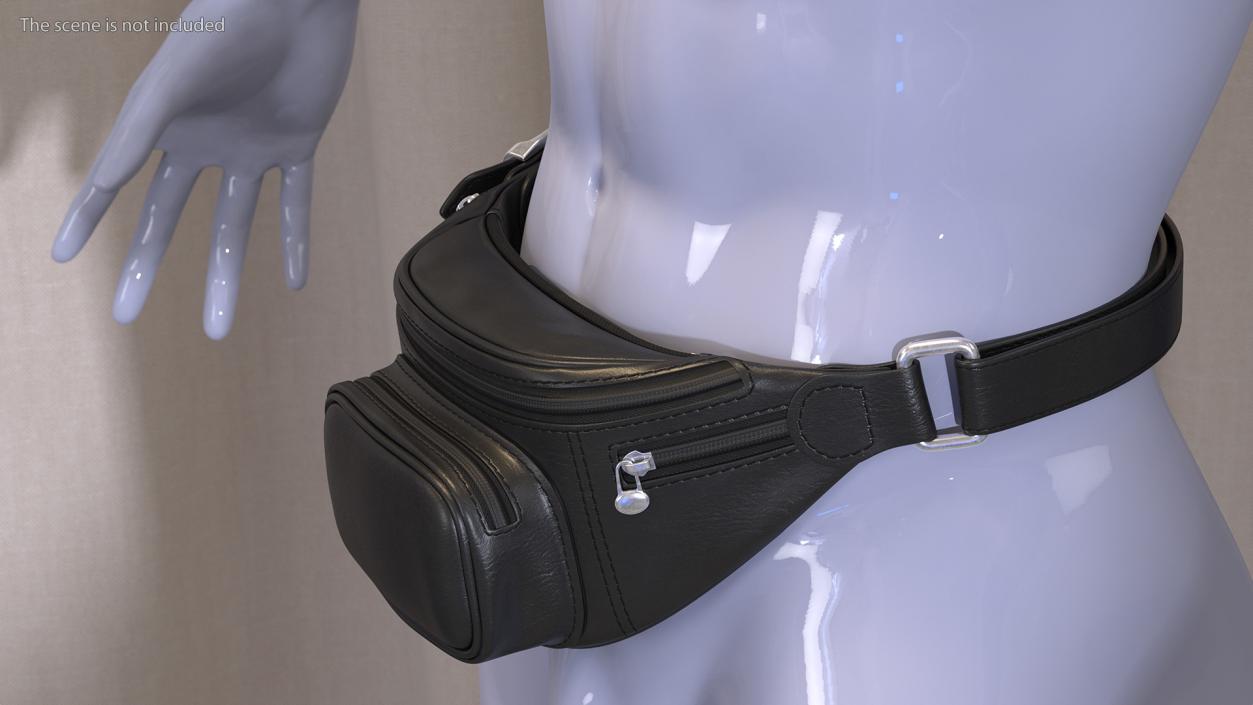 3D Black Leather Waist Bag model