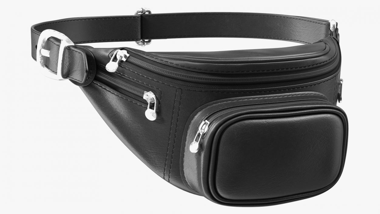 3D Black Leather Waist Bag model