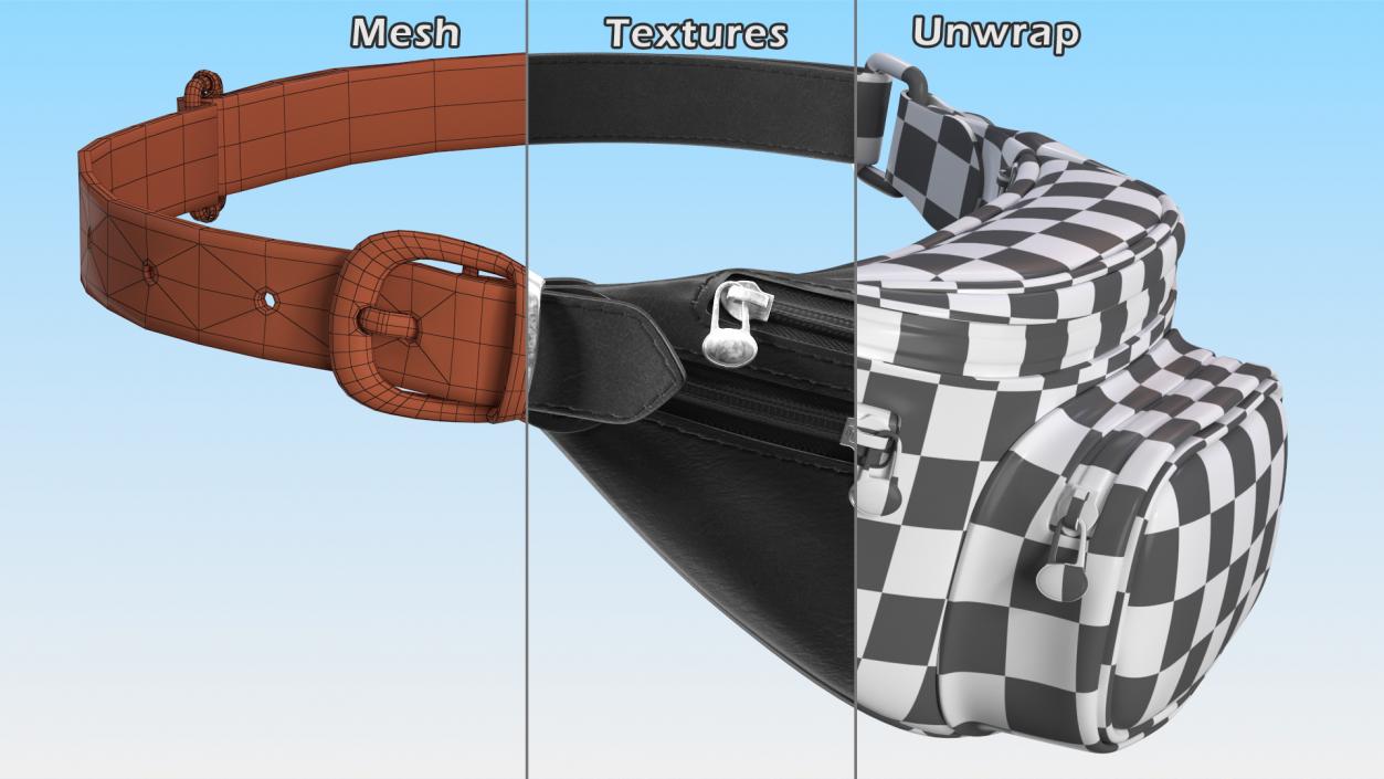 3D Black Leather Waist Bag model