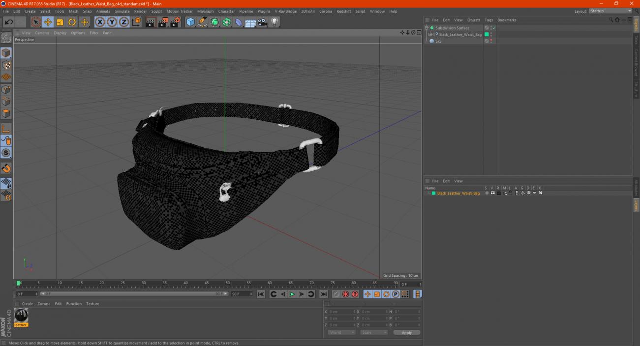 3D Black Leather Waist Bag model