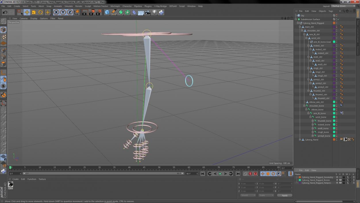 Cyborg Hand Rigged for Cinema 4D 3D