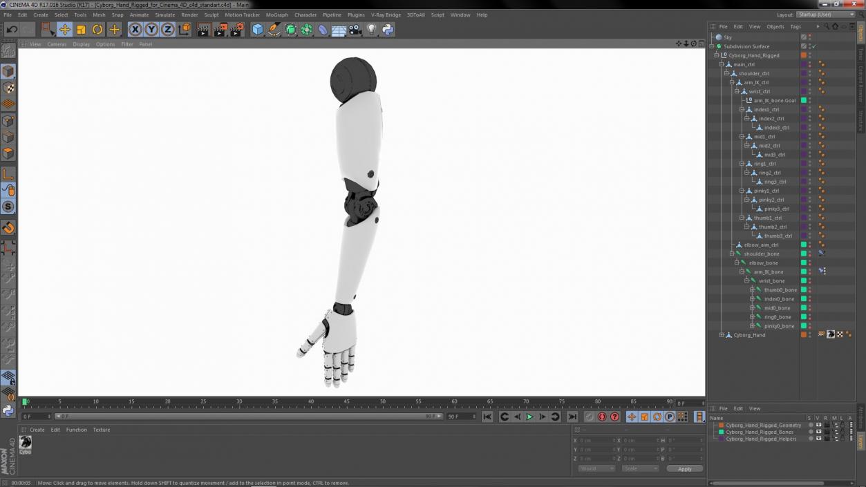 Cyborg Hand Rigged for Cinema 4D 3D