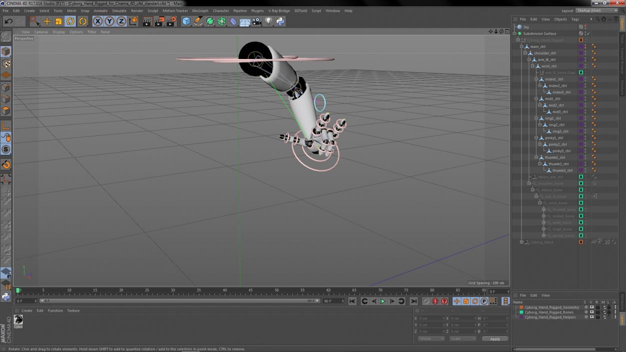 Cyborg Hand Rigged for Cinema 4D 3D