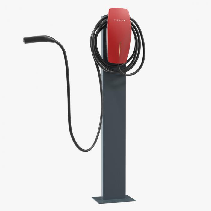 Red Wall Connector Charger Tesla on Pedestal 3D model