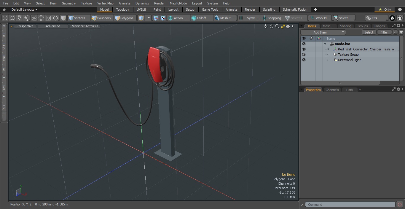 Red Wall Connector Charger Tesla on Pedestal 3D model