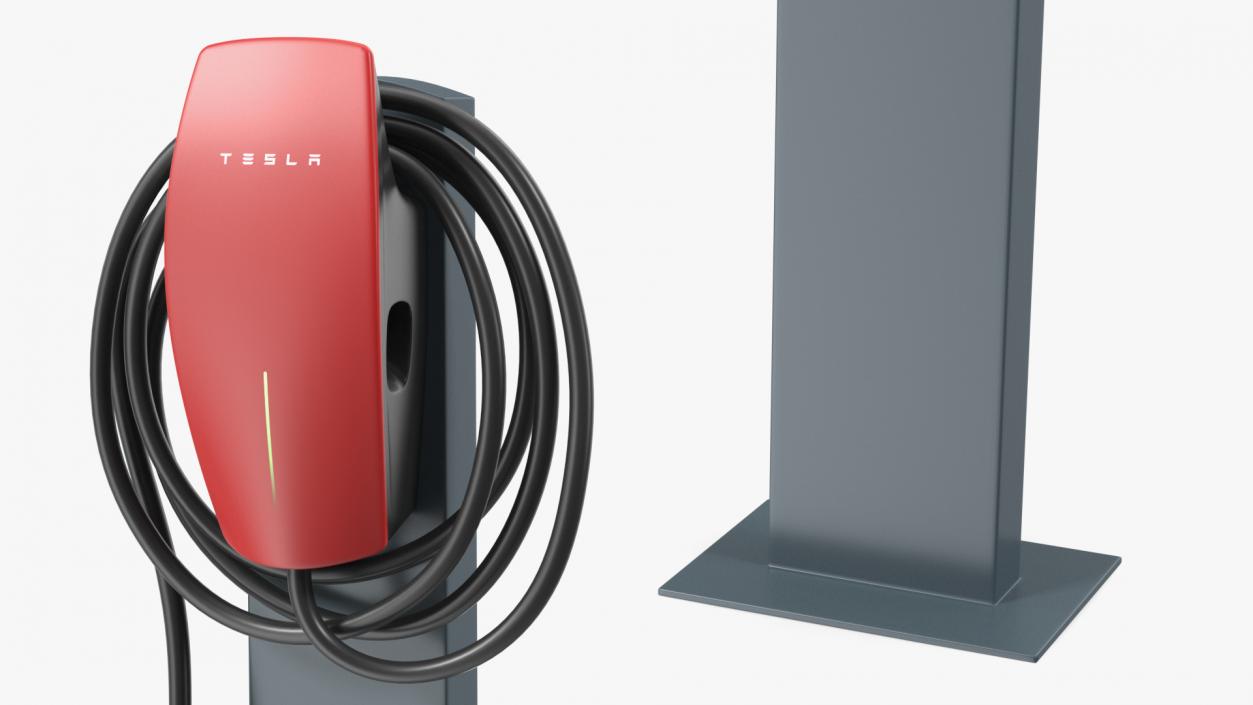 Red Wall Connector Charger Tesla on Pedestal 3D model