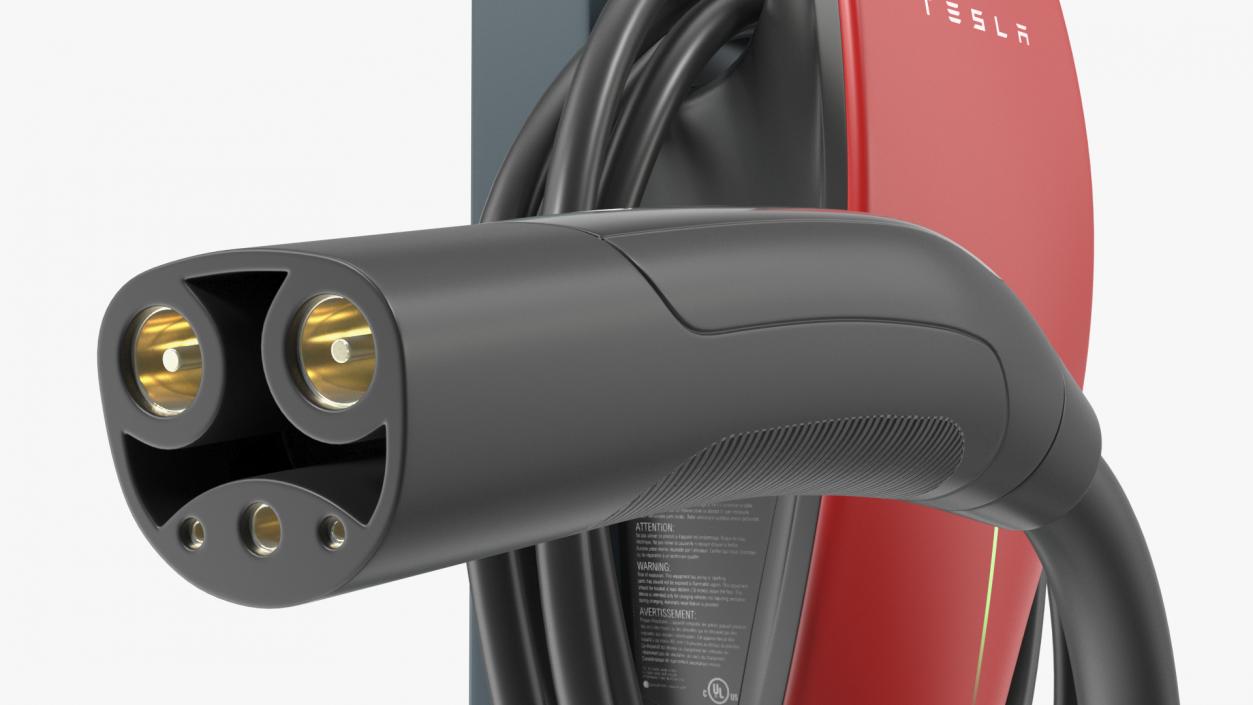 Red Wall Connector Charger Tesla on Pedestal 3D model