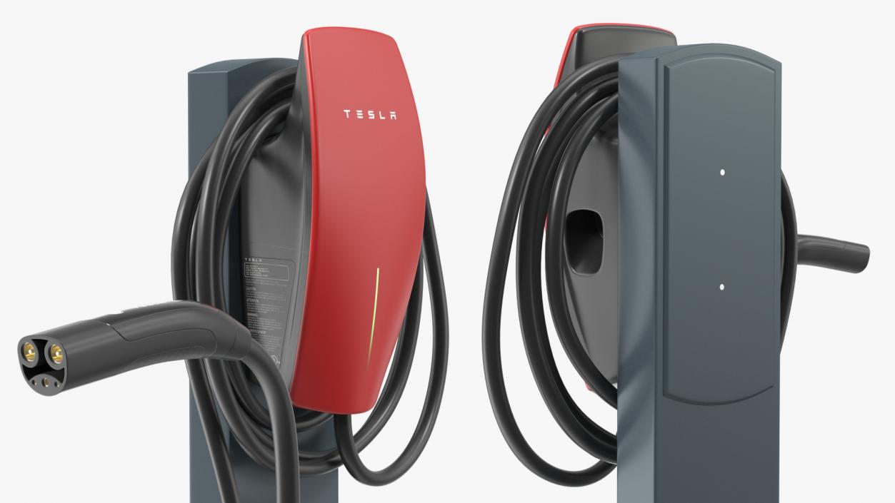 Red Wall Connector Charger Tesla on Pedestal 3D model