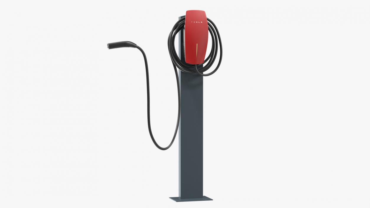 Red Wall Connector Charger Tesla on Pedestal 3D model