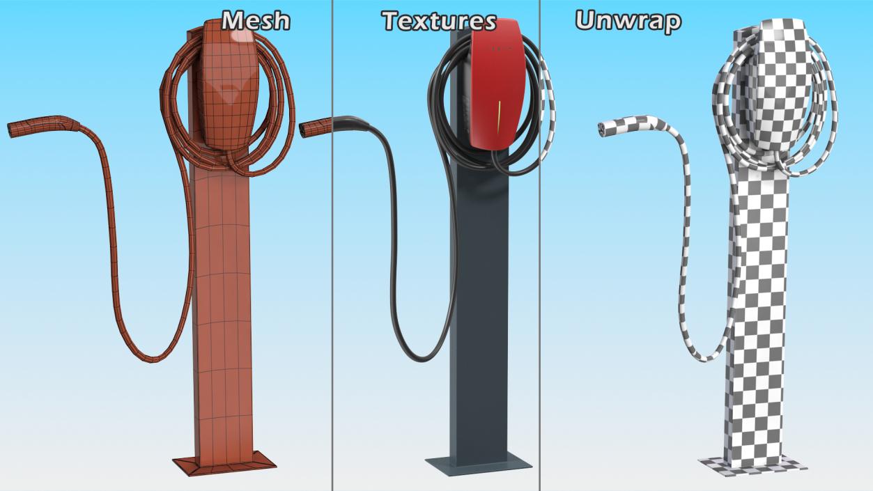 Red Wall Connector Charger Tesla on Pedestal 3D model