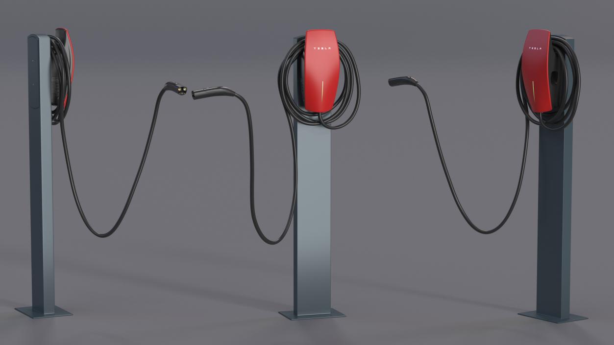 Red Wall Connector Charger Tesla on Pedestal 3D model