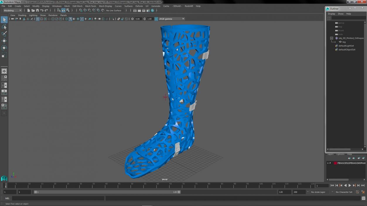 3D -Printed Orthopedic Cast Leg Blue model