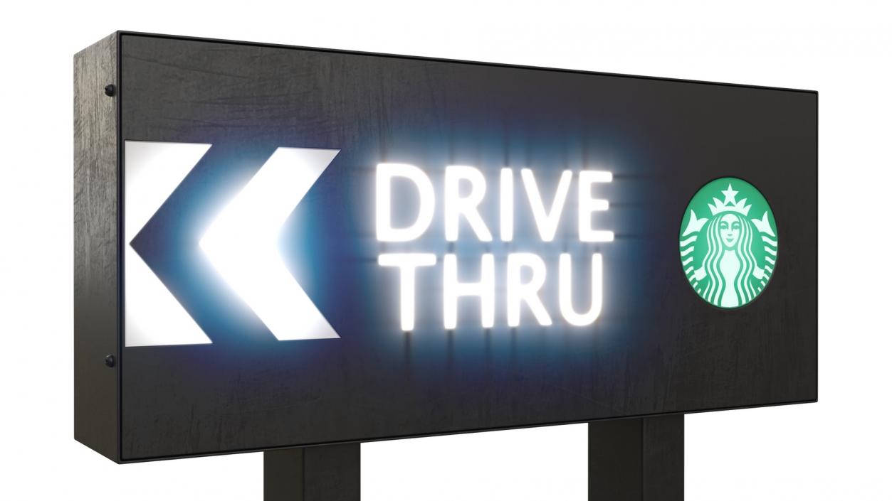 Starbucks Drive Thru Sign Light On 3D model