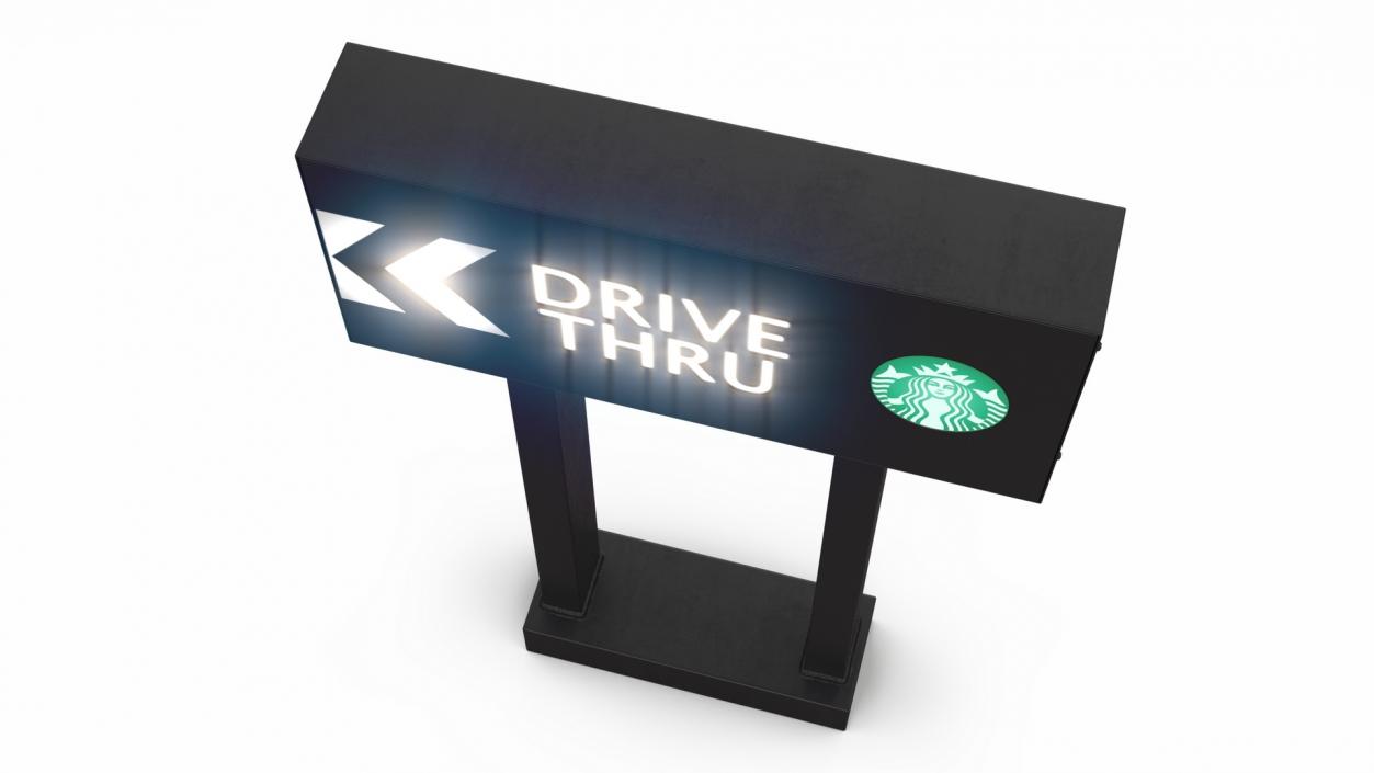 Starbucks Drive Thru Sign Light On 3D model