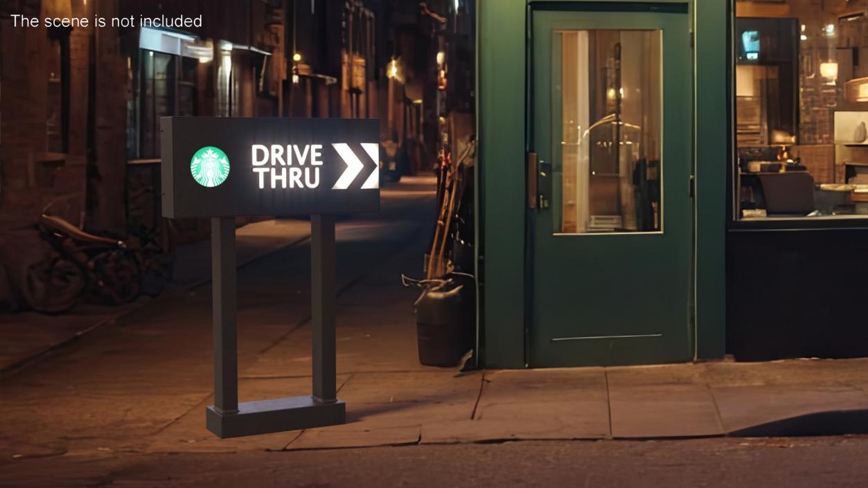 Starbucks Drive Thru Sign Light On 3D model