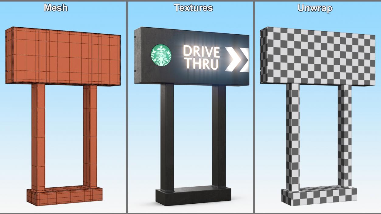 Starbucks Drive Thru Sign Light On 3D model