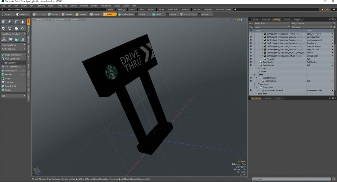 Starbucks Drive Thru Sign Light On 3D model