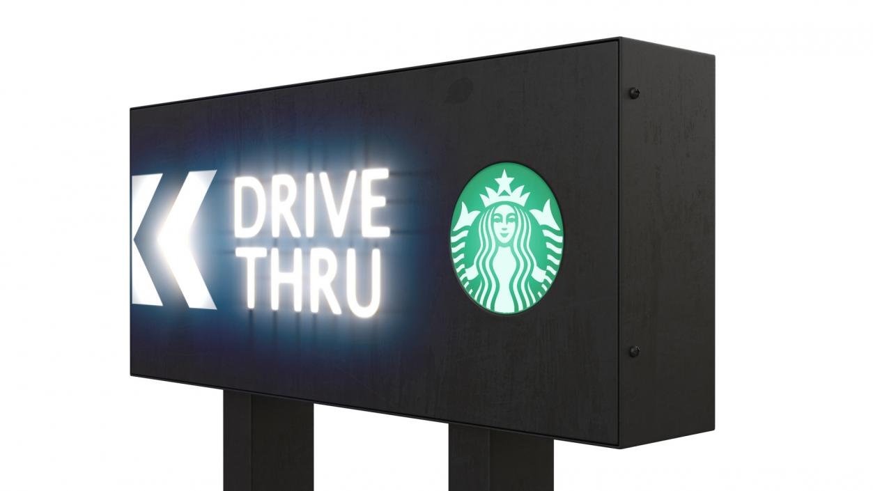 Starbucks Drive Thru Sign Light On 3D model