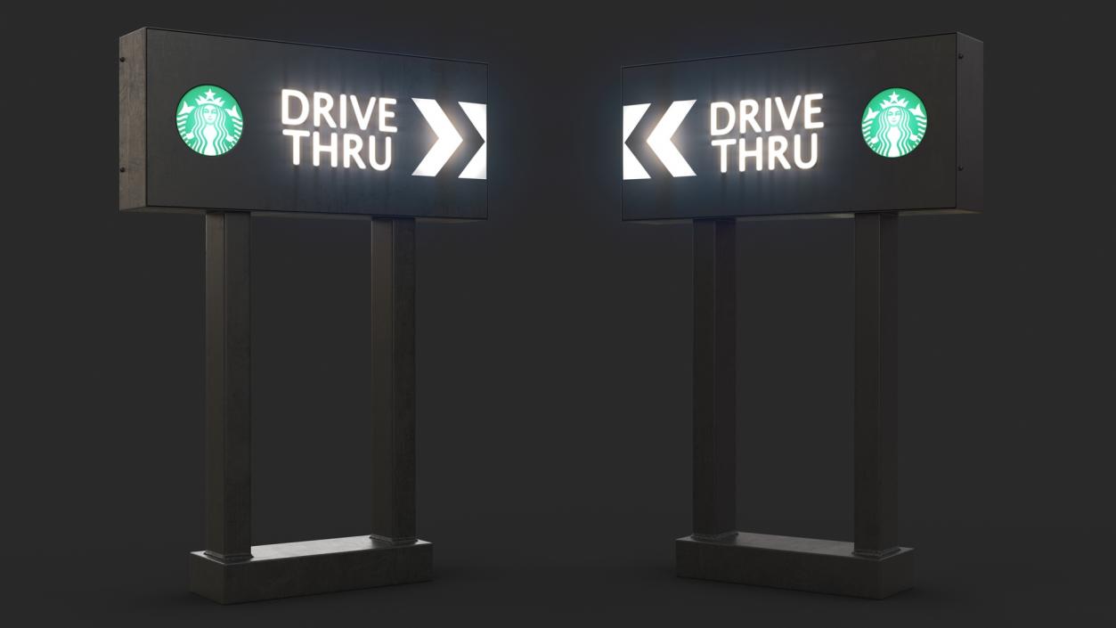 Starbucks Drive Thru Sign Light On 3D model