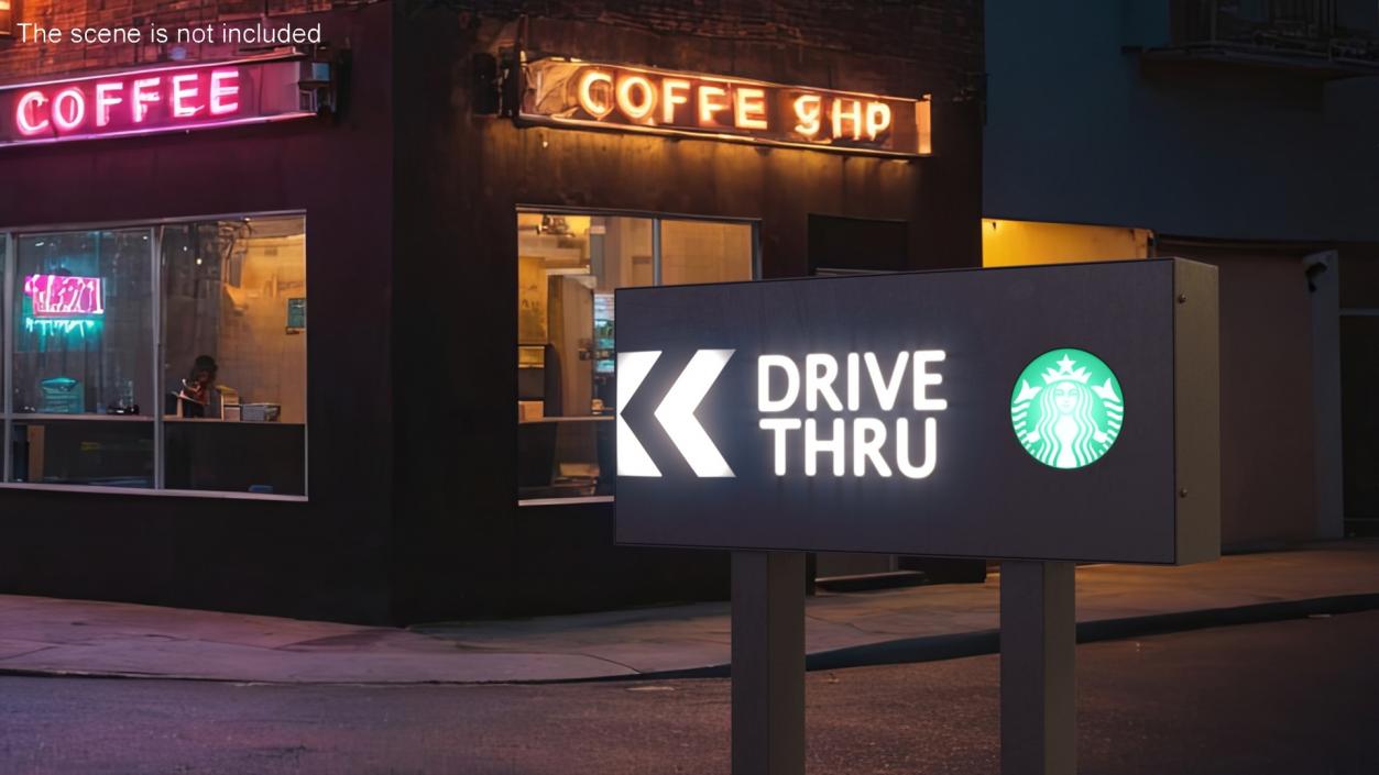 Starbucks Drive Thru Sign Light On 3D model