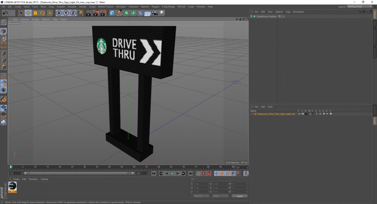 Starbucks Drive Thru Sign Light On 3D model