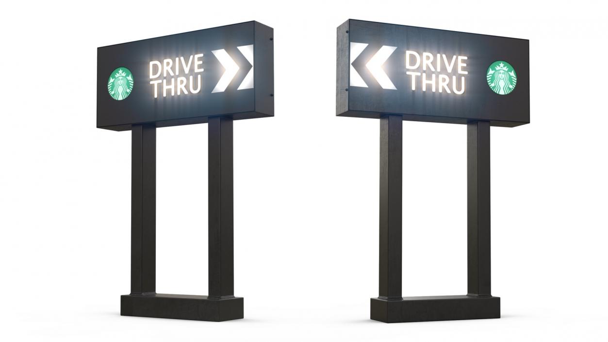 Starbucks Drive Thru Sign Light On 3D model