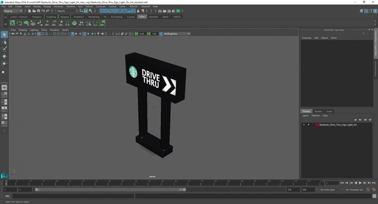 Starbucks Drive Thru Sign Light On 3D model