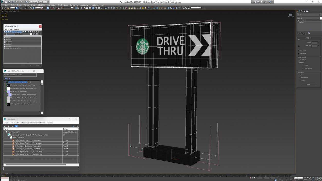 Starbucks Drive Thru Sign Light On 3D model